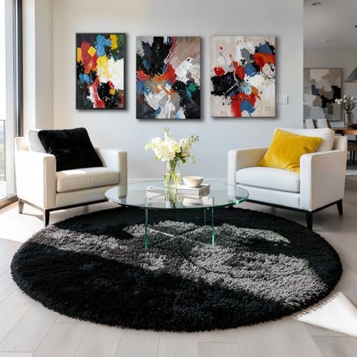 Amdrebio Black Fluffy Big Round Rug 6Ft for Men Bedroom Living Room Office - Image 3