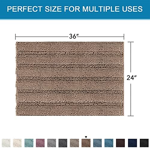 H.VERSAILTEX Bath Mats for Bathroom Non Slip Extra Thick Chenille Striped Bath Rug 24" x 36" Absorbent Non Skid Fluffy Soft Shaggy Rugs Washable Plush Mats for Indoor, Bath Room, Tub - Taupe Brown - Image 2