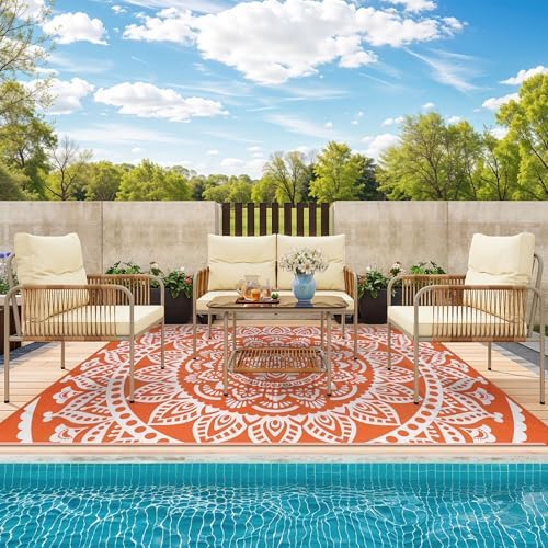 Bsmathom Waterproof Outdoor Rug 9x12ft Orange - Image 2