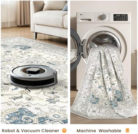 Washable 6x9 Area Rug for Living Room ,Vintage Floral Soft Rugs Home Decor - Image 6