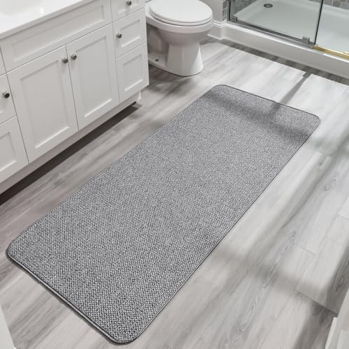 Bosap Bath Mat,Ultra Thin Bathroom Runner Rugs,Large Bath Mats for Bathroom,Quick Dry,Non-Slip,Machine Washable,Low Pile,Bath Rug,Shower Outside,Sink,Home Decor Accessories.Grey,3'x5'(36x60inch) by BosapDirect