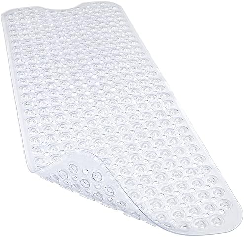 Bathtub and Shower Mats, 40x16 Inch Extra Large Non Slip Soft Bath Tub Mat with Suction Cups and Drain Holes for Bathroom Floor and Keep Tubs Clean, Machine Washable, Clear by Linoows