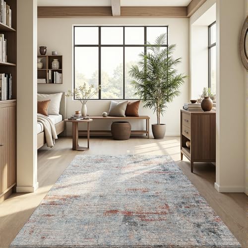 Area Rug 9x12 Washable Rug Grey and Brown for Living Room, Dining Room, Bedroom, Large Carpets, Non Slip & Non-Shedding Low Pile Vintage Print Rug for Home Office Decor - Image 3