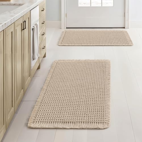 MIULEE Set of 2 Waffle Bathroom Rugs Boho Bath Mat Pale Beige 17x24 Inch by MIULEE
