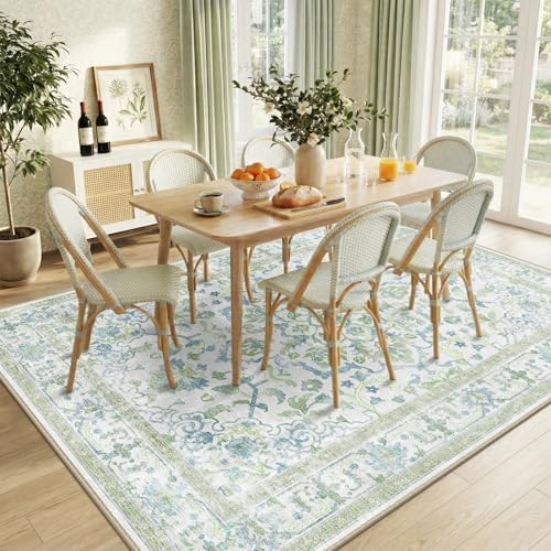 CAPALOCA 9x12 Washable Nursery Girls Low Pile Area Rug Green Blue - Image 7