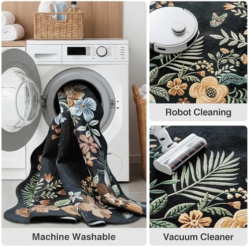 FMFUNCTEX 2x3 Washable Black Floral Vintage Flower Colorful Entryway Rug - Image 5