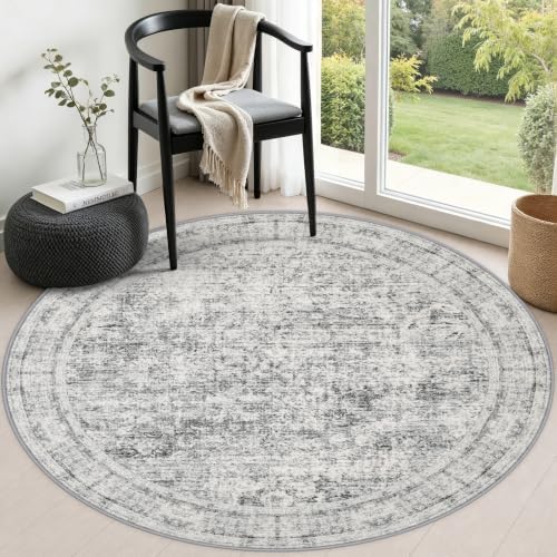 Round Area Rug Living Room: 5 ft Modern Washable Indoor Carpet by FXRHLP