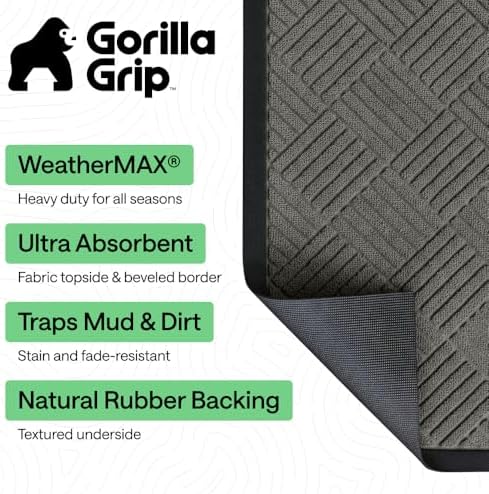 GORILLA GRIP WeatherMAX Door Mat, Indoor Outdoor Use, 72x24, Gray Diamond - Image 2