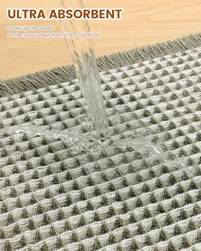 Smiry Waffle Bath Mat 72X24, Soft Absorbent Bathroom Rugs, Green & Cream - Image 4