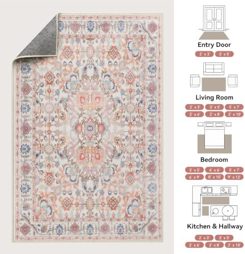 9x12 Area Rugs for Living Room, Washable Area Rug, Pink - Image 2