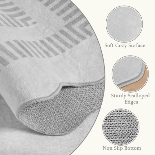 8x10 Area Rugs, Scalloped Grey Modern Living Room Rug, Solid Large Machine Washable Rug Non-Slip, Soft Lightweight Carpet for Bedroom Playroom Dining Room - Image 4