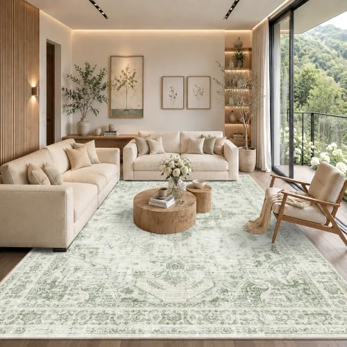 10x12 Washable Living Room Area Rug Soft Medallion Green Large Carpet by HOME