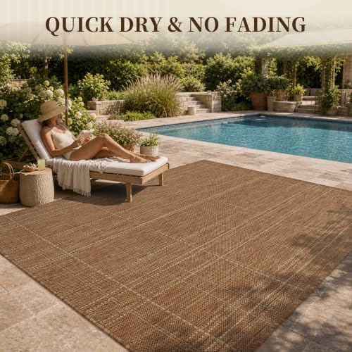 PADOOR-Outdoor Rug-Patio Rug 5x7 ft Polypropylene Indoor Outdoor Rugs Outdoor Carpet for Patio Deck Balcony Porch, Textured Weave, Durable for High Traffic, Fade-Resistant, Farmhouse Neutral Brown - Image 6