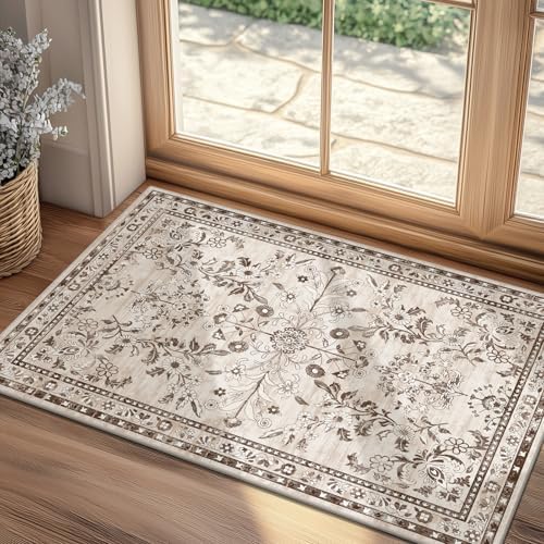 Yamaziot 2x3 Washable Entryway Rug Non Slip Indoor Door Mat, Brown by Yamaziot