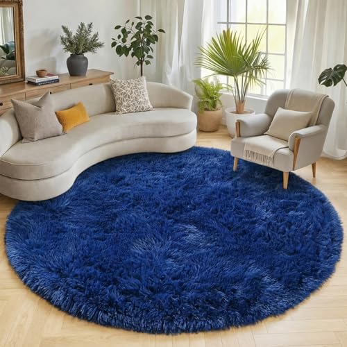 ONASAR Navy Blue Round Rugs 6ft for Living Room Bedroom, Fluffy Circle Area Rug for Kids Girls Boys Teen, Soft Plush Shaggy Carpet for Nursery Dorm Classroom Playroom Home Decor Aesthetic by ONASAR