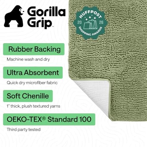 GORILLA GRIP Bath Rug Mat for Bathroom, Absorbent Chenille 44x26 Sage Green - Image 2
