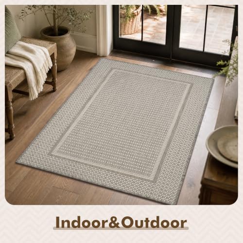MontVoo-3x5 Outdoor Rug Porch Entryway Rug-Polypropylene Indoor Outdoor Rugs for Entryway Kitchen Balcony Patio, Textured Weave, Durable, Fade-Resistant, Non-Shedding, Modern Neutral Grey - Image 3