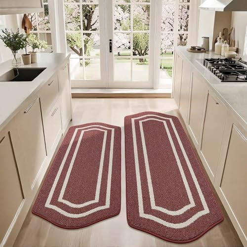 COSY HOMEER Long Kitchen Floor Mats and Rugs 2PCS Non Slip Washable,Red by COSYHOMEER