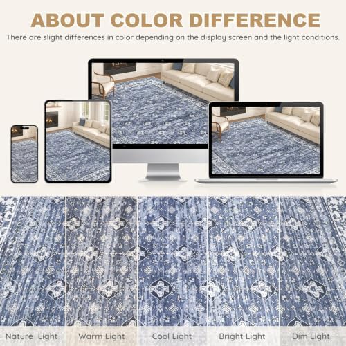 EIEIHOUSE Washable 9x12 Area Rugs for Living Room Faded Misty Blue - Image 7