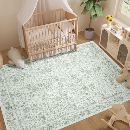 DUKINO 6x9 Area Rug Vintage Floral Washable Rugs for Living Room Sage Green - Image 6