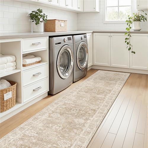 Madane Runner Rug 2x10 for Hallway, Kitchen Non-Slip Runner Rug Beige/Brown - Image 3
