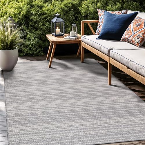 Luul Home Stripe Outdoor Rug 9x12 Washable Outside Carpet for Indoor Patio Porch Waterproof Easy Cleaning Non Shedding Area Rugs Gray 9 x 12 - Image 7