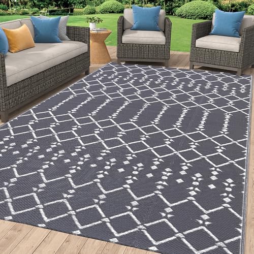 Smiry Outdoor Rug 6x9 ft Waterproof Reversible Boho Mat, Grey by Smiry