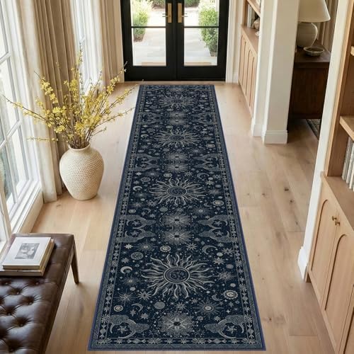 Vacuum-Friendly, 2x10 Washable Area Rug, Blue Gray White - Image 2