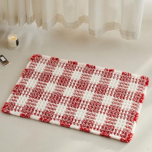 TYUU Small Christmas Bathroom Rug, Cute Waffle Bath Mat, 24x16 Red & White by TYUU