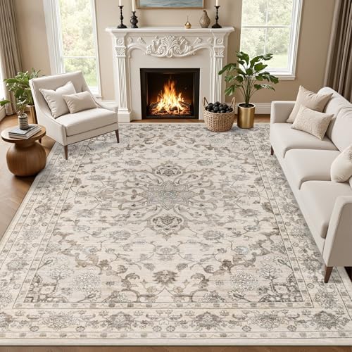 8x10 Area Rugs Living Room: Washable Rug for Bedroom Brown Beige by EXPEDIX