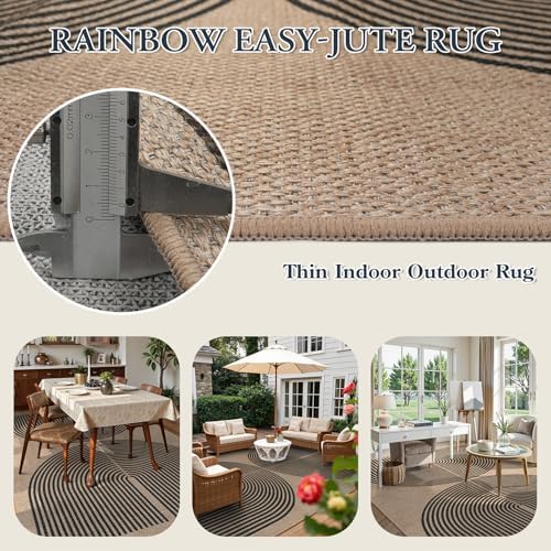 Lahome Modern Rainbow Easy Jute 9x12 Rug, Large Non Slip Indoor Outdoor Rug - Image 3