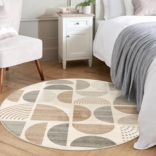MUJOO Round Rug 4ft Small Circle Area Rug Washable Non Slip Modern Abstract - Image 2