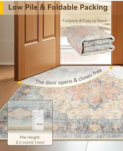 RELEANY Washable Area Rug, Runner 2'6"x8', Blue/Orange/Red - Image 3