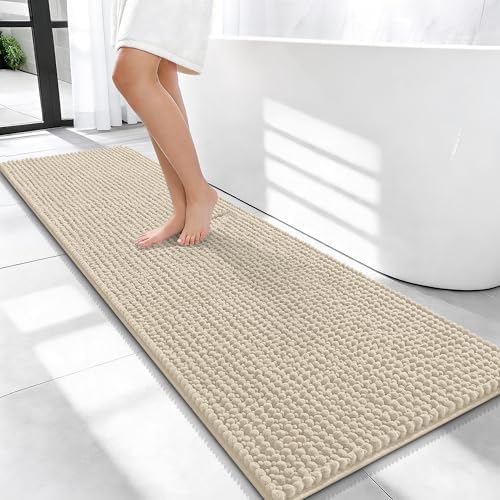 OLANLY Thick Chenille Bathroom Runner Rugs 59x20, Absorbent Bath Mat, Sand by OLANLY