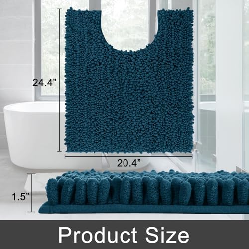 Yimobra Toilet Rug U Shaped Washable 24x20 Inch - Ultra Soft Absorbent Chenille Bath Rugs for Toilet, Quick Dry & Machine Washable, Non Slip Contour Bathroom Mat, Peacock Blue - Image 2