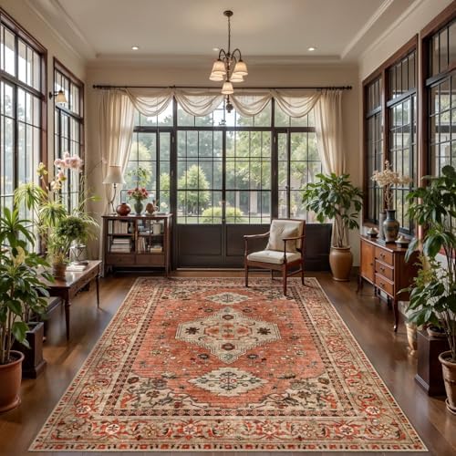 Tangsoo Boho 4x6 Area Rug for Living Room, Washable Non Slip Rug Terracotta - Image 3