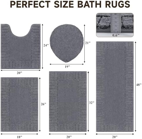 Pauwer Bathroom Rugs Set 5 Piece, Microfiber Bath Mat Set, Dark Grey - Image 2