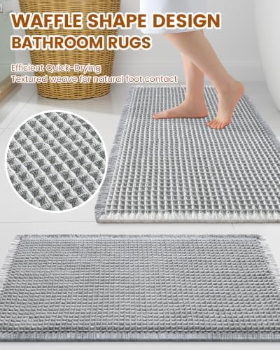 Smiry Waffle Bath Mat 60X16, Soft Absorbent Bathroom Rug, Lightgrey & Cream - Image 2