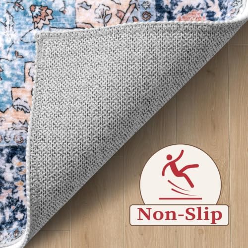 SERISSA 5x7 Washable Non Slip Boho Area Rug for Living Room，Blue Orange - Image 4