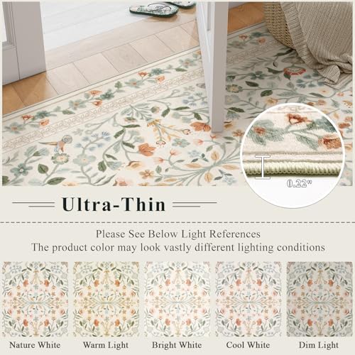 Lahome Beige Floral Washable Area Rug 8x10, Large Vintage Boho Carpet - Image 4