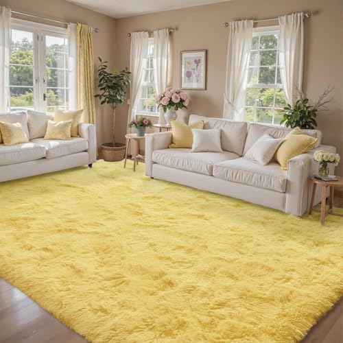 8x10 Area Rugs for Living Room Shag Fluffy Rug Bedroom Plush Carpet Non Slip for Nursery Kids PlayRoom Home Decor Aesthetic,Light Yellow - Image 3