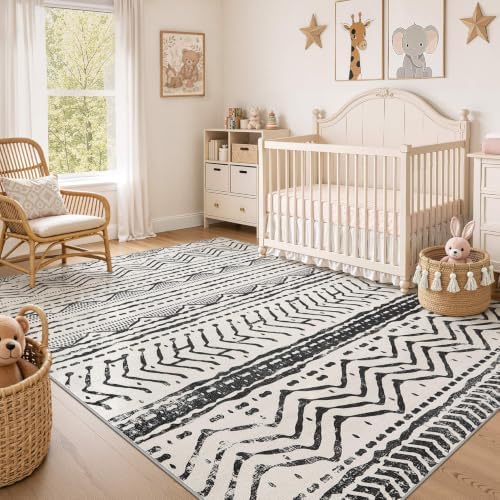Nakagishi Black Rug Living Room Rugs: 10x14 Machine Washable Boho Large Neutral Modern Soft Moroccan Stain Resistant Indoor Floor Non Slip Accent Carpet for Bedroom Nursery Kids Playroom Office - Image 7