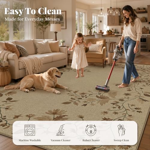 Aoyaomi Easy Jute Rug 5x7 Area Rugs: Washable Woven Rug for Living Room Netural Floral Area Rug Non-Slip Indoor Outdoor Carpet for Bedroom Farmhouse Dining Room Office Patio (Natural Vine, 5'x7') - Image 4