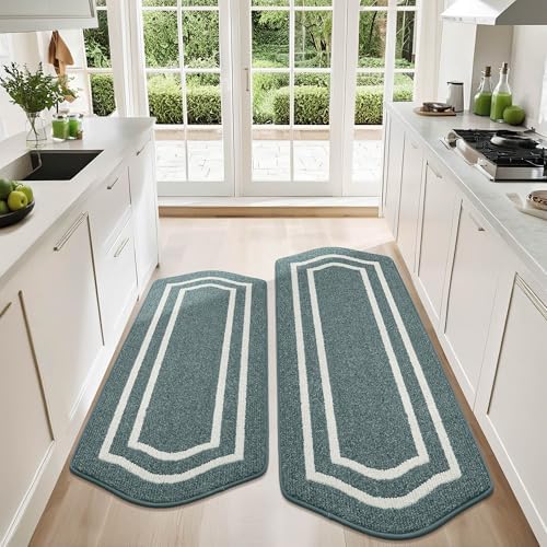 COSY HOMEER Kitchen Rugs Set of 2 Non Slip Kitchen Mats for Floor,Lake Blue by COSYHOMEER