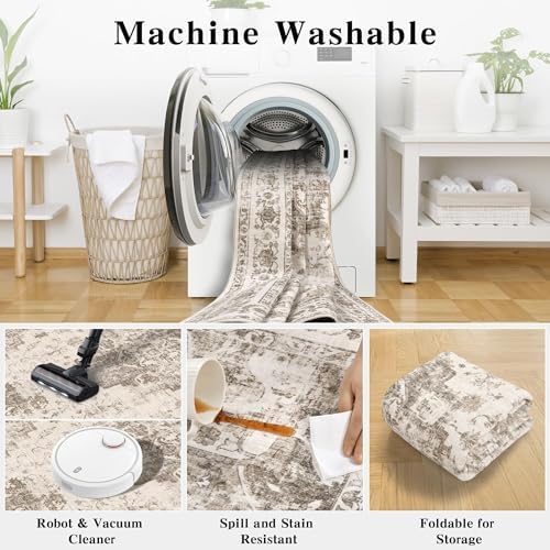 2x4 Washable Entryway Area Rug Non-Slip Medallion Taupe Door Mat - Image 5