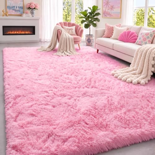 Plush Fluffy Rugs for Pink Room Decor, Kawaii Rugs for Princess Aesthetic by PAGISOFE