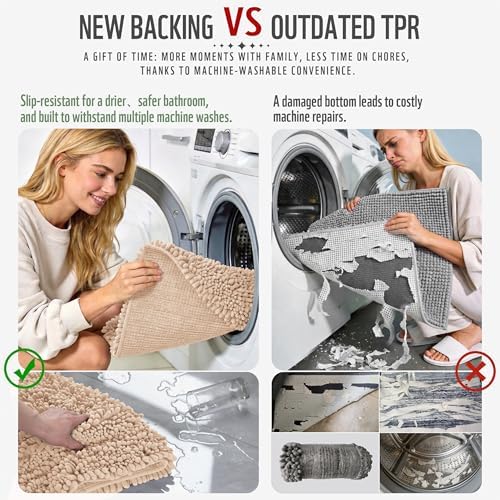 Yimobra Bathroom Rugs Non Slip Washable 32x20 Inch - Ultra Soft Absorbent Chenille Bath Mat, Quick Dry Shaggy Floor Carpet for Tub Shower, Light Brown Home Decor Accessories - Image 3