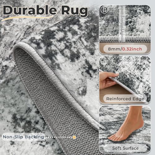 MXSANYOO 6x9 Area Rugs Washable Rug: Abstract Neutral Rugs Modern Non Slip Area Rug Stain Resistant Low Pile Indoor Carpet for Dining Room Bedroom Nursery Office (Black Grey, 6'x9') - Image 6