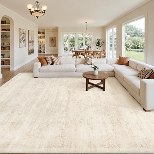 10x12 Area Rugs Living Room: Bedroom Washable Carpet Retro Beige by Luxturiy