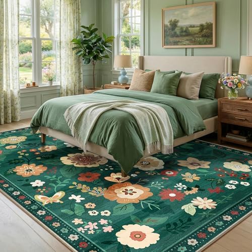 RELEANY Floral Washable 9x12 Area Rugs DarkGreen - Image 6